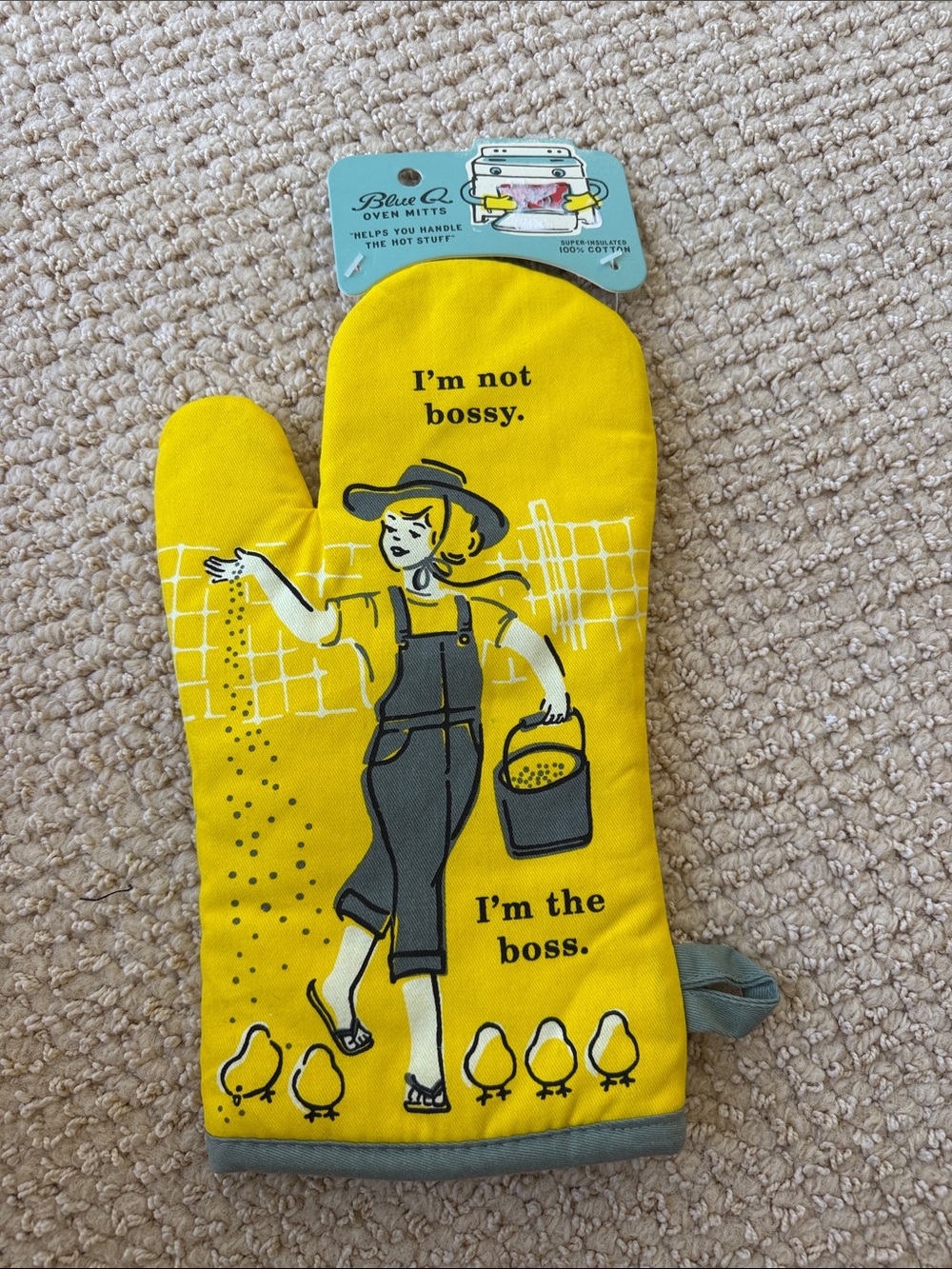 Blue Q Yellow Oven Mitt with Retro Girl and Chicks
